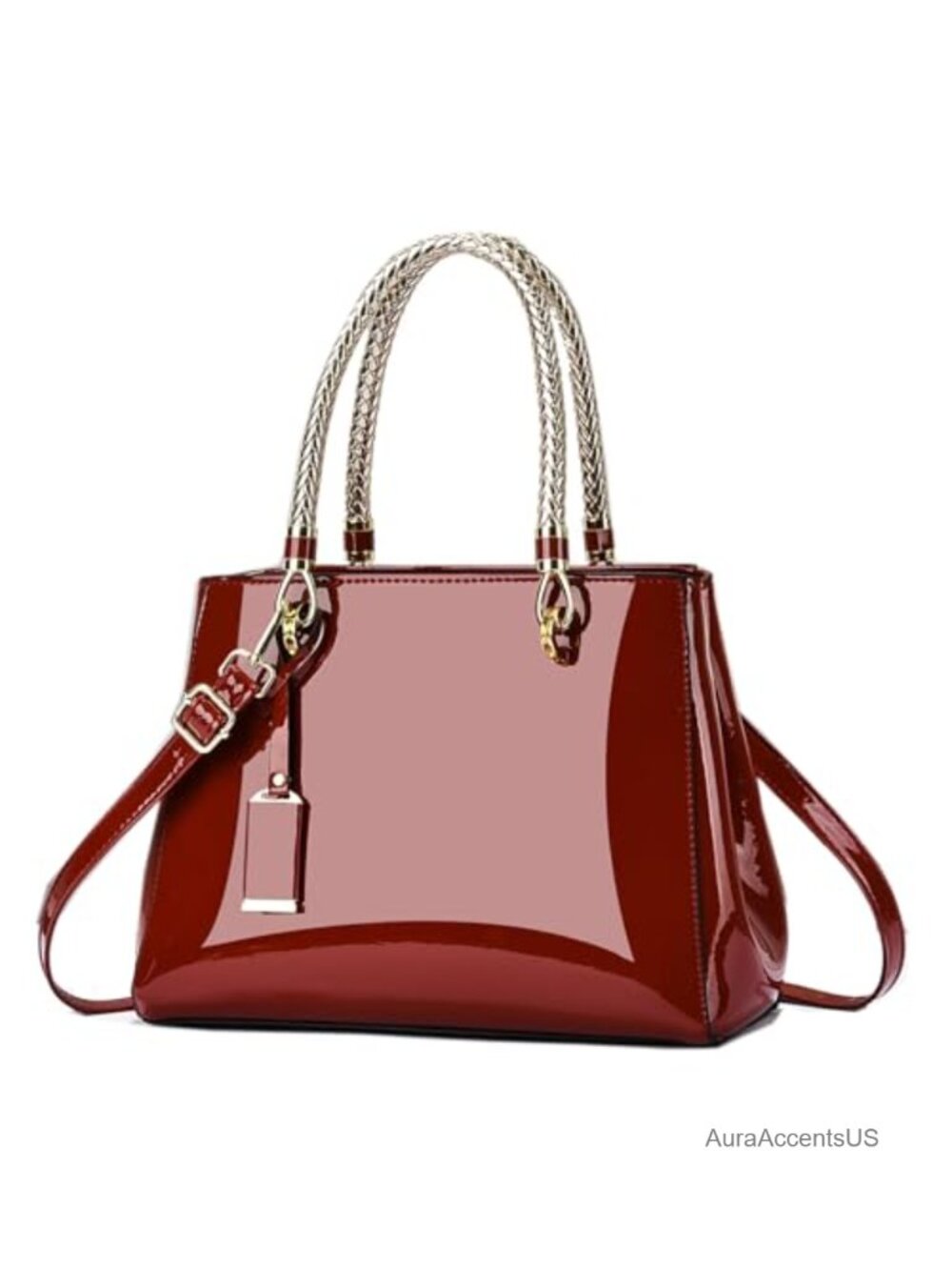 Patent Leather Vegan Satchel Handbag Top-Handle Shoulder Bag Women Large Purse